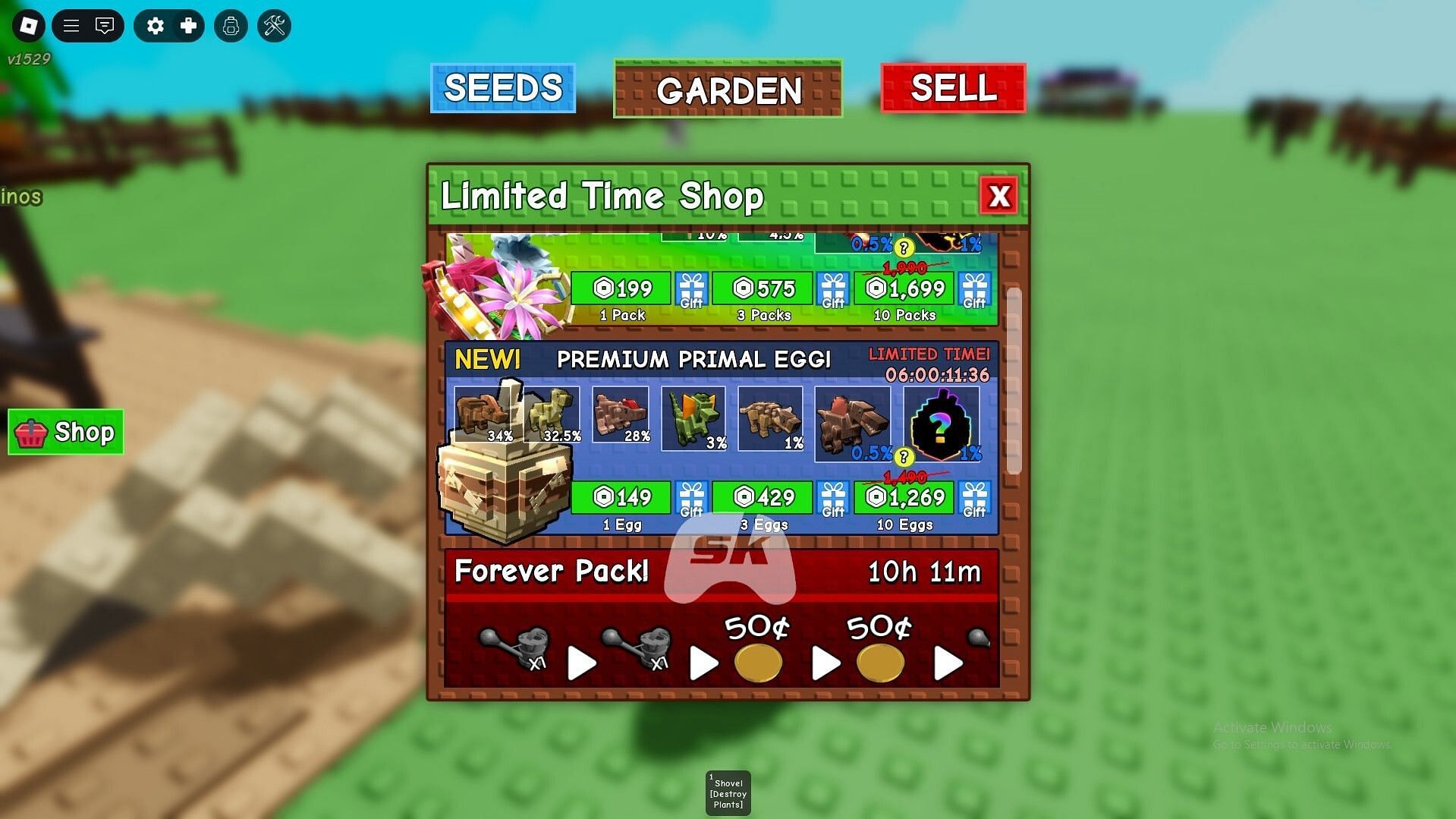 You can buy Primal Eggs in the Limited Time Shop (Image via Sportskeeda Gaming || Roblox)
